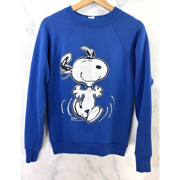 Vintage 1958 Schuz Snoopy Dog Peanuts Blue Sweatshirt Mens M sweater 50s Retro - Picture 9 of 16